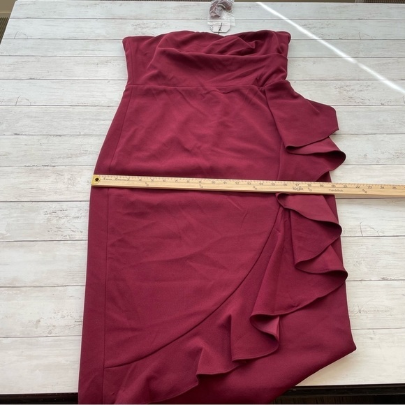 Dress The Population Liv midi Dress - Burgundy - Red - XL ruffles asymmetrical - Picture 6 of 10